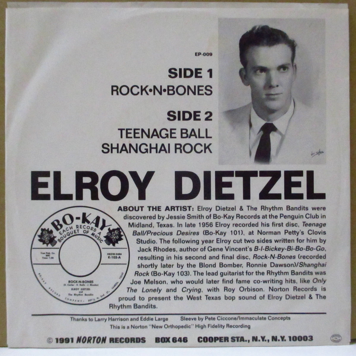 ELROY DIETZEL (エルロイ・ディーツェル)  - This Is Elroy / Rock-N-Bones +2 (US '91 Reissue 3-Track 7"+PS)