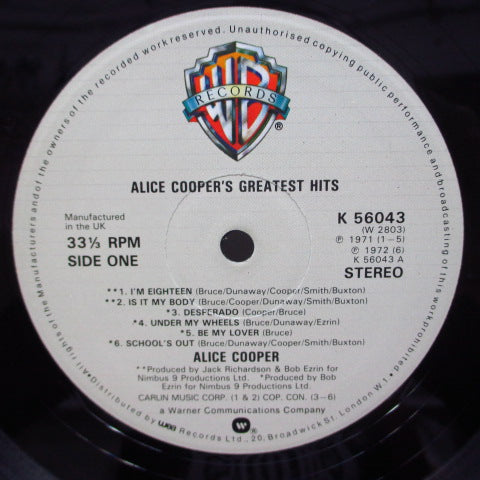 ALICE COOPER (アリス・クーパー) - Greatest Hits (UK Reissue LP)