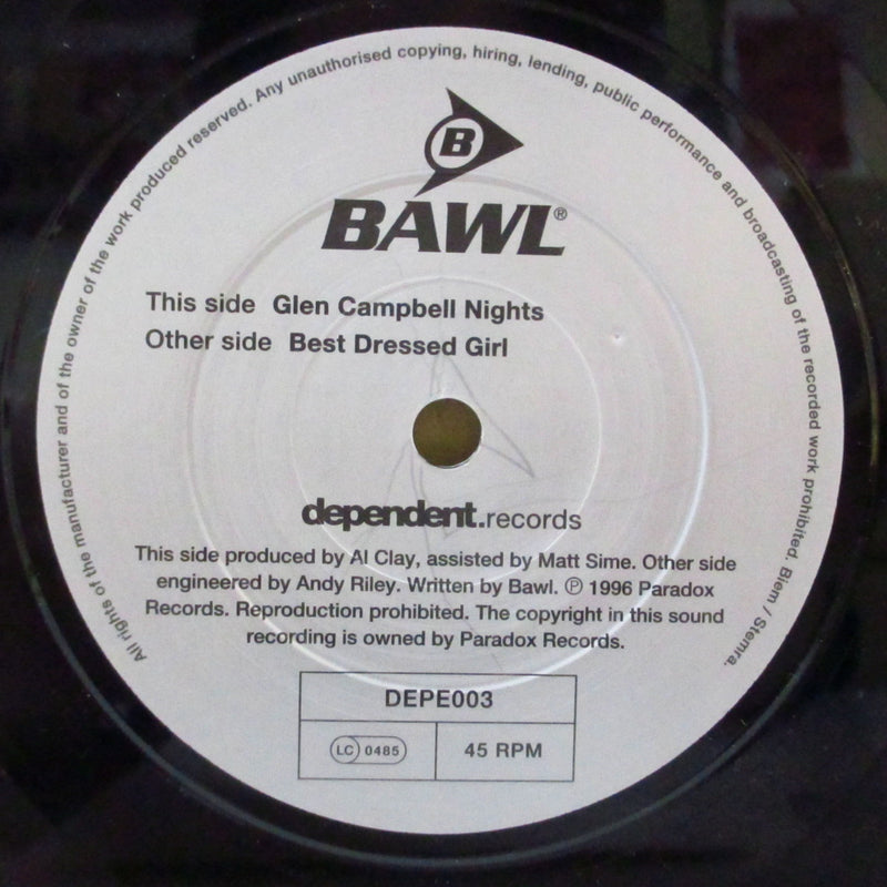 BAWL (ボウル)  - Glen Campbell Nights (UK 1,500 Limited 7"/Numbered PS)