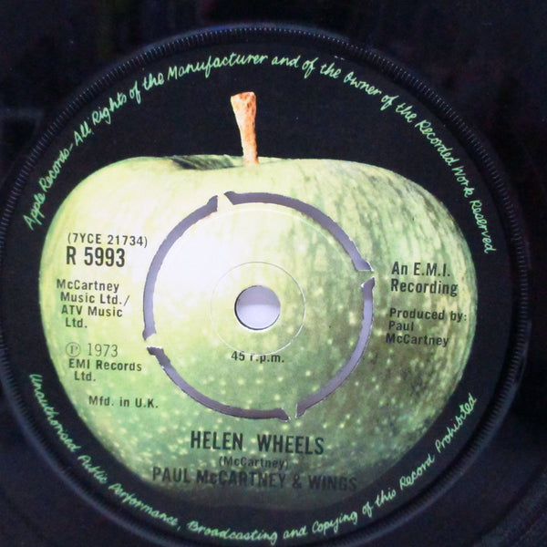 PAUL McCARTNEY & WINGS (ポール・マッカートニー & ウイングス)  - Helen Wheels (UK オリジナル「ラウンドセンター」7"+「アップルロゴ入」黒カンパニースリーブ)