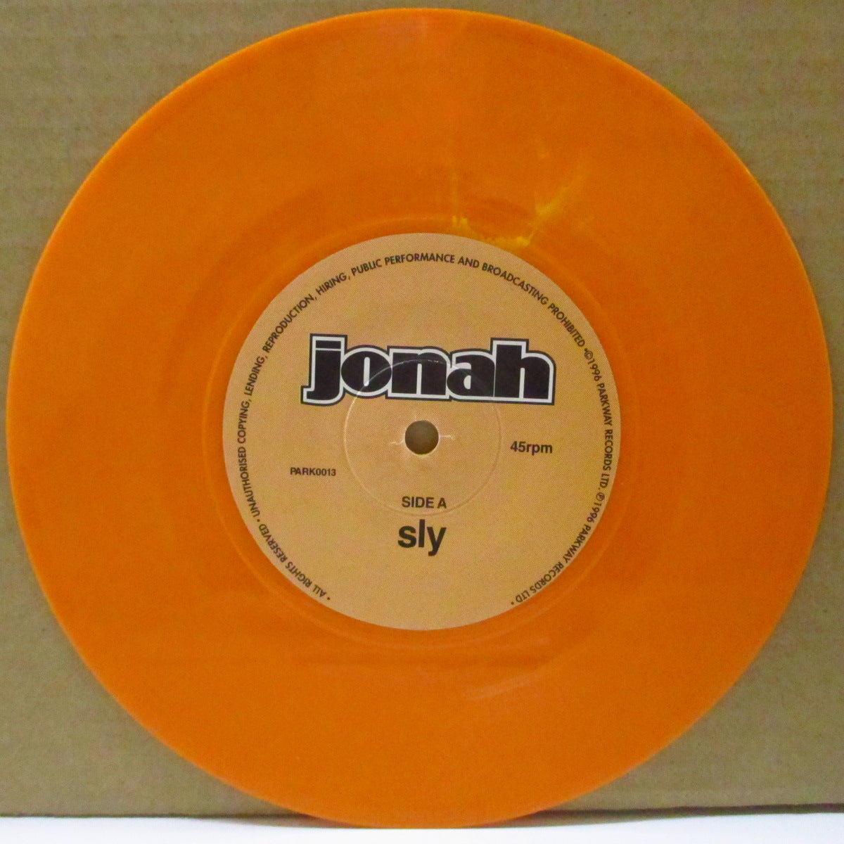 JONAH (ジョナ)  - Sly (UK Limited Orange Vinyl 7"/Numbered Stickered PS)