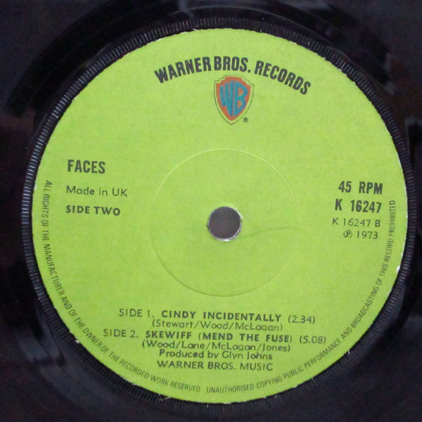 FACES (フェイセス)  - Cindy Incidentally (UK オリジナル「（ギザ有り）フラットセンター#2」7"+インサート、カンパニースリーブ)