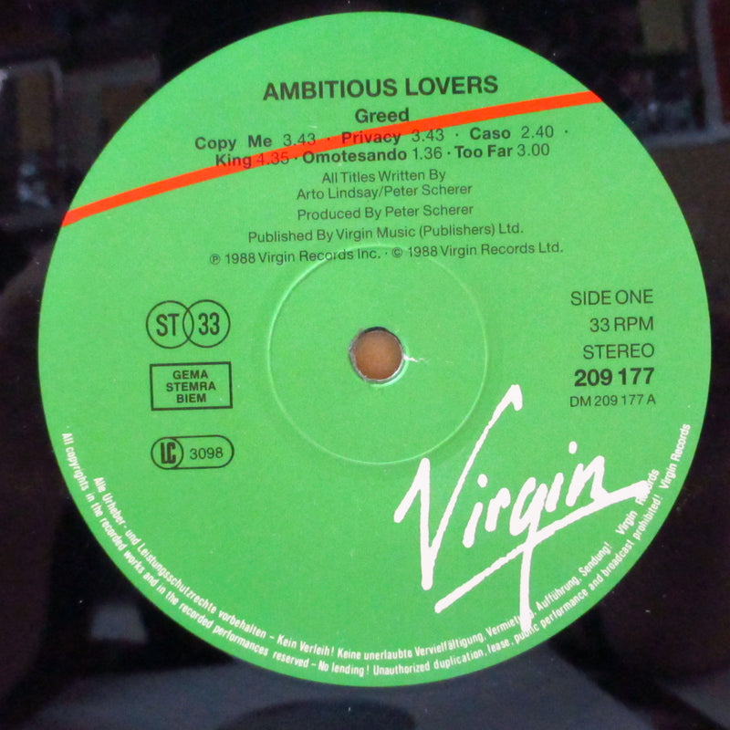 AMBITIOUS LOVERS (アンビシャス・ラヴァーズ)  - Greed (EU オリジナル LP+マットソフト紙インナー)