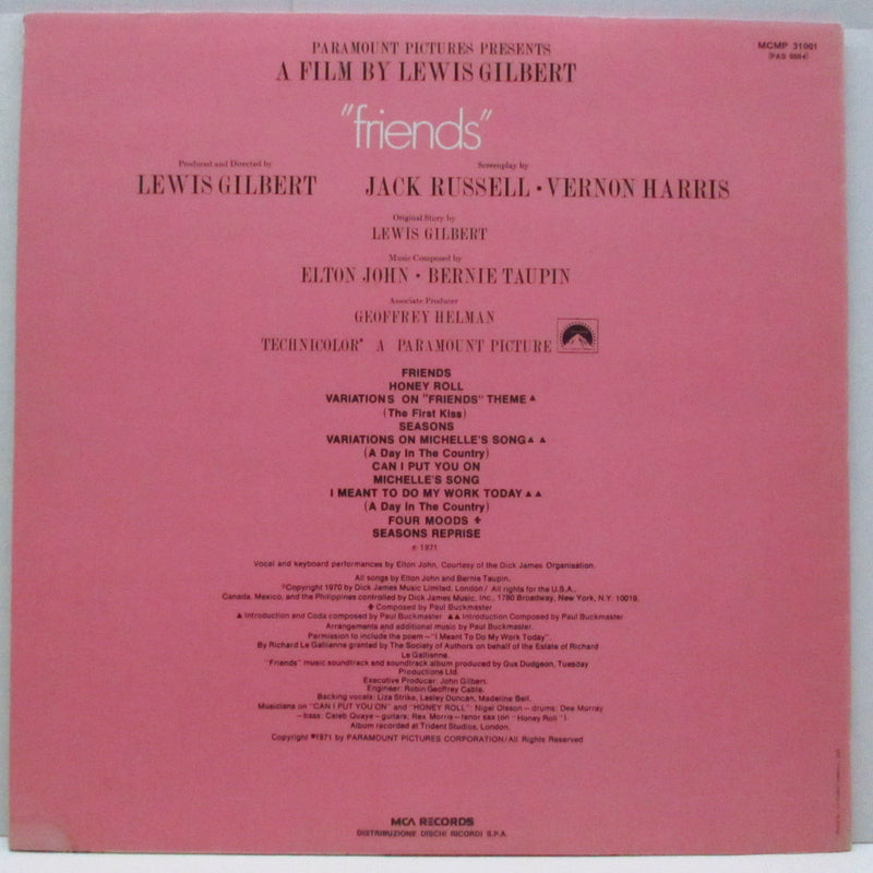 ELTON JOHN (エルトン・ジョン)  - Friends : Original Soundtrack Recording (Italy 70's 再発 LP/MCMP 31001)