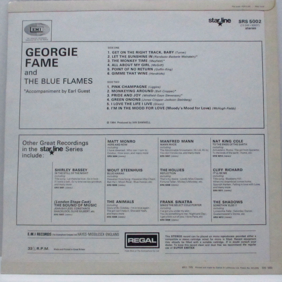 GEORGIE FAME And The Blue Flames (ジョージ・フェイム & ザ・ブルー・フレイムズ)  - Georgie Fame (UK '69 再発「ステレオ」LP+表面コーティング３面折返ジャケ/SRS 5002)