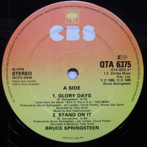 BRUCE SPRINGSTEEN (ブルース・スプリングスティーン)  - Glory Days +3 (UK オリジナル 12"+Poster CVR)