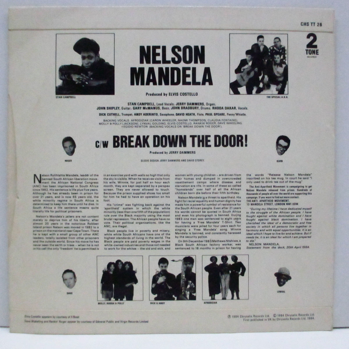 SPECIAL AKA, THE (ザ・スペシャル AKA)  - Nelson Mandela (UK '84 再発「銀ラベ・小穴フラットセンター」7"+光沢固紙ジャケ)