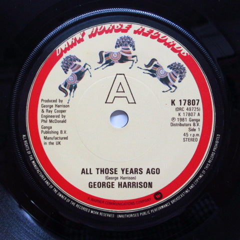 GEORGE HARRISON (ジョージ・ハリスン) - All Those Years Ago (UK Orig.7"+PS)