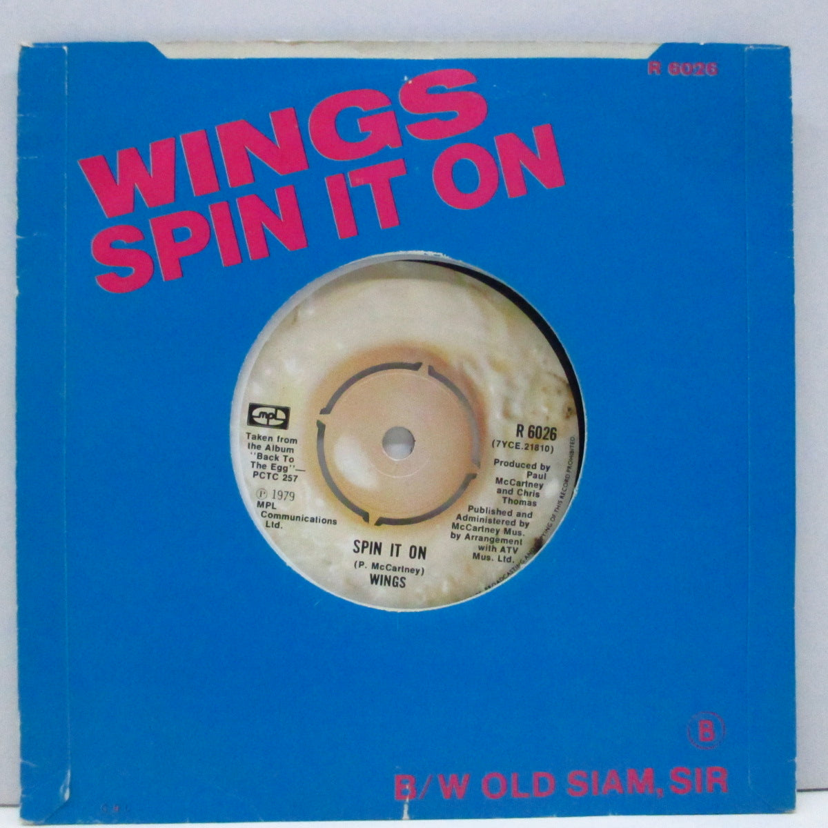 PAUL McCARTNEY & WINGS (ポール・マッカートニー & ウイングス)  - Old Siam, Sir (UK オリジナル「ラウンドセンター」7"+ダイカット光沢固紙ジャケ)