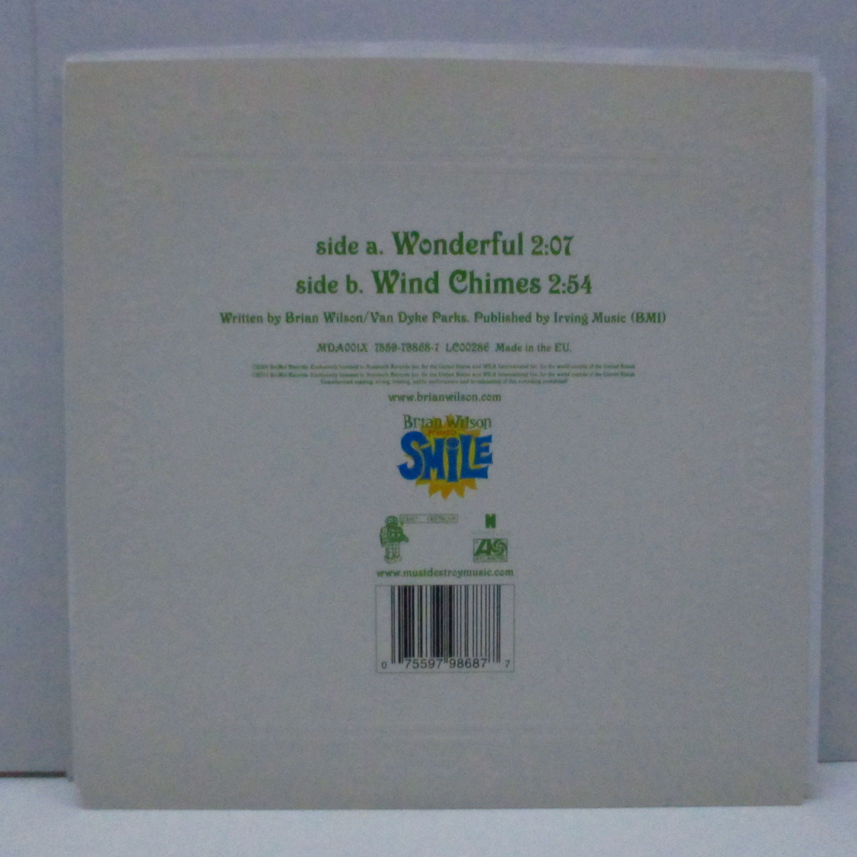BRIAN WILSON (ブライアン・ウィルソン)  - Wonderful (EU 5,000枚限定グリーンヴァイナル 7"+Printed PVC)