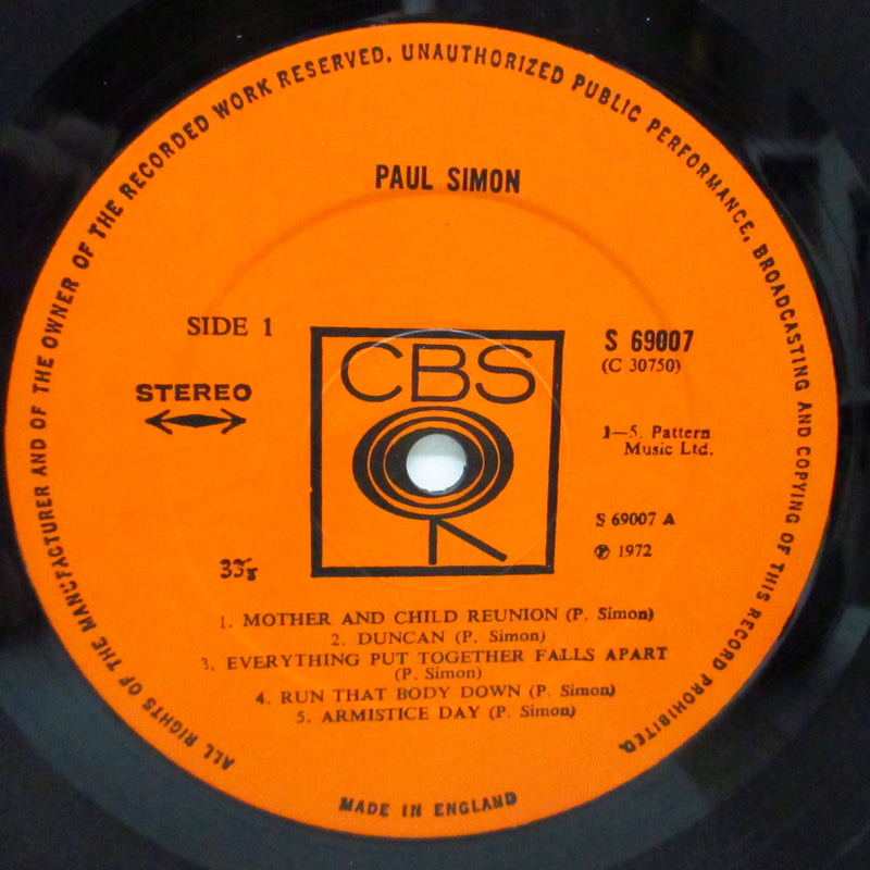 PAUL SIMON (ポール・サイモン)  - Paul Simon (2nd) (UK オリジナル 「濃オレンジラベ」LP+インナー/ステッカー無「光沢ジャケ」)
