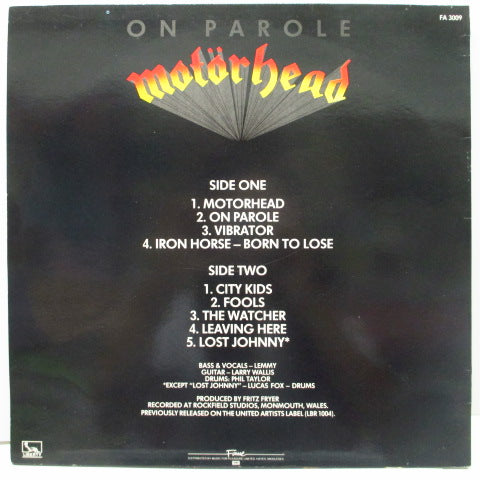 MOTORHEAD (モーターヘッド) - On Parole (UK '82 Reissue LP/FA 3009)