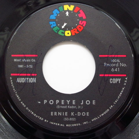 ERNIE K-DOE - Popeye Joe / Come On Home (Promo)