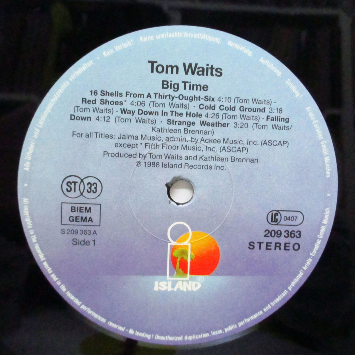 TOM WAITS (トム・ウェイツ)  - Big Time (EU オリジナル LP/「プロモ印有」光沢ジャケ)