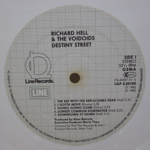 RICHARD HELL AND THE VOIDOIDS - Destiny Street (German Ltd.Re White Vinyl LP)