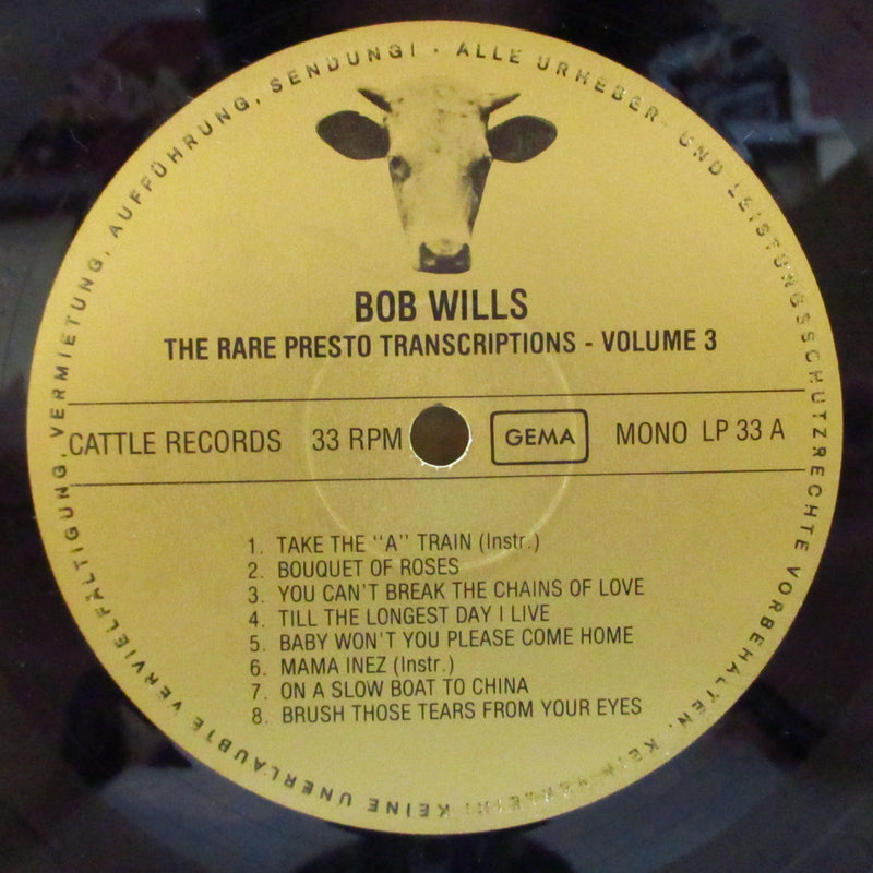 BOB WILLS  (ボブ・ウィルズ)  - The Rare Presto Transcriptions Vol.3 (German オリジナル Mono LP)
