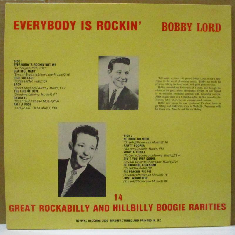 BOBBY LORD (ボビー・ロード)  - Everybody Is Rockin' (EU 限定 Mono LP)
