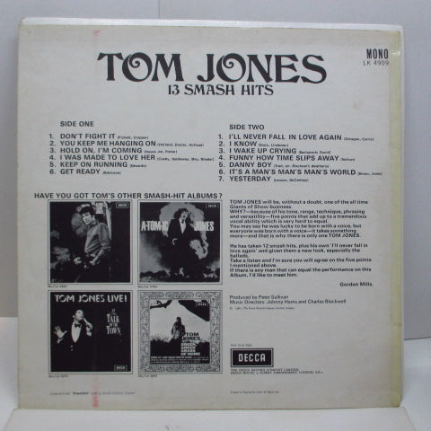 TOM JONES (トム・ジョーンズ) - 13 Smash Hits (UK Orig.Mono/CS)