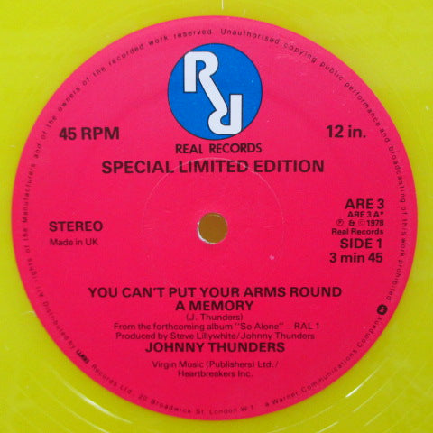JOHNNY THUNDERS (ジョニー・サンダース) - You Can't Put Your Arms Around A Memory (UK Ltd.Yellow Vinyl 12")