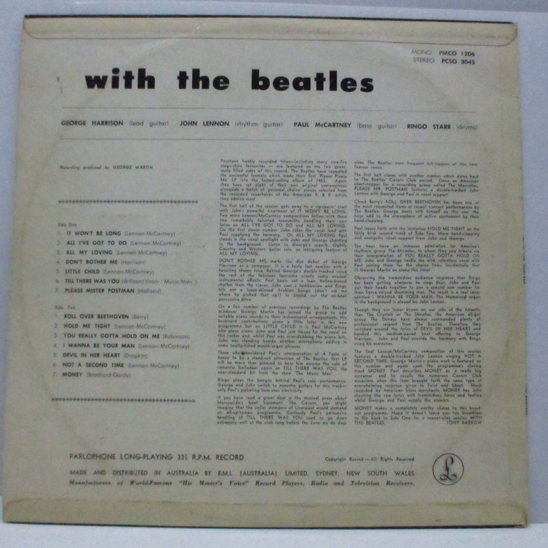 BEATLES (ビートルズ)  - With The Beatles (OZ 60's「サードプレス」モノラル LP/表面コーティング折返ジャケ)