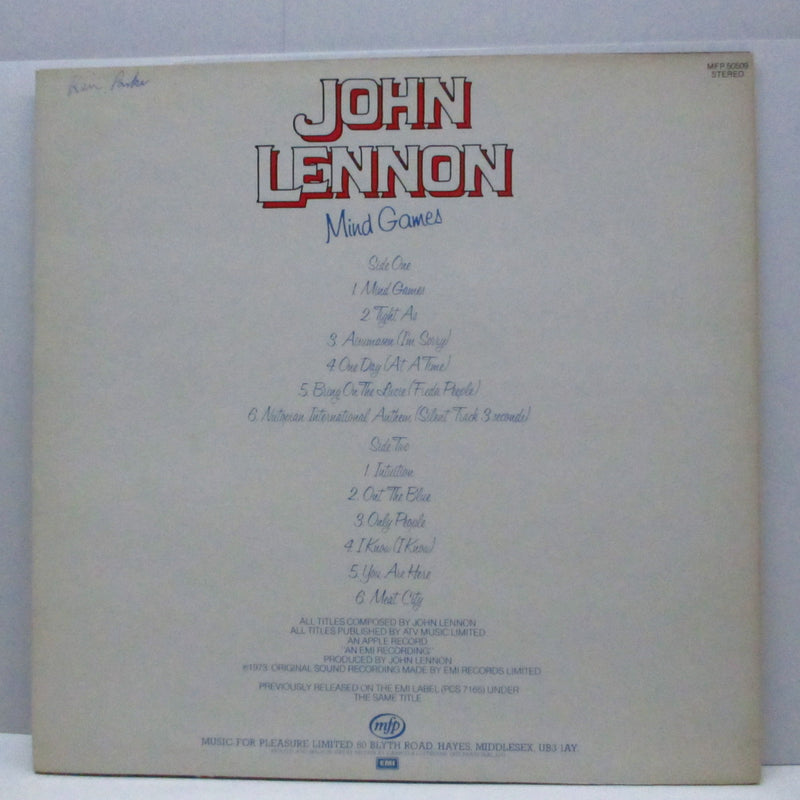 JOHN LENNON (ジョン・レノン)  - Mind Games (UK 80's 再発 LP+光沢ジャケ/MFP 50509)