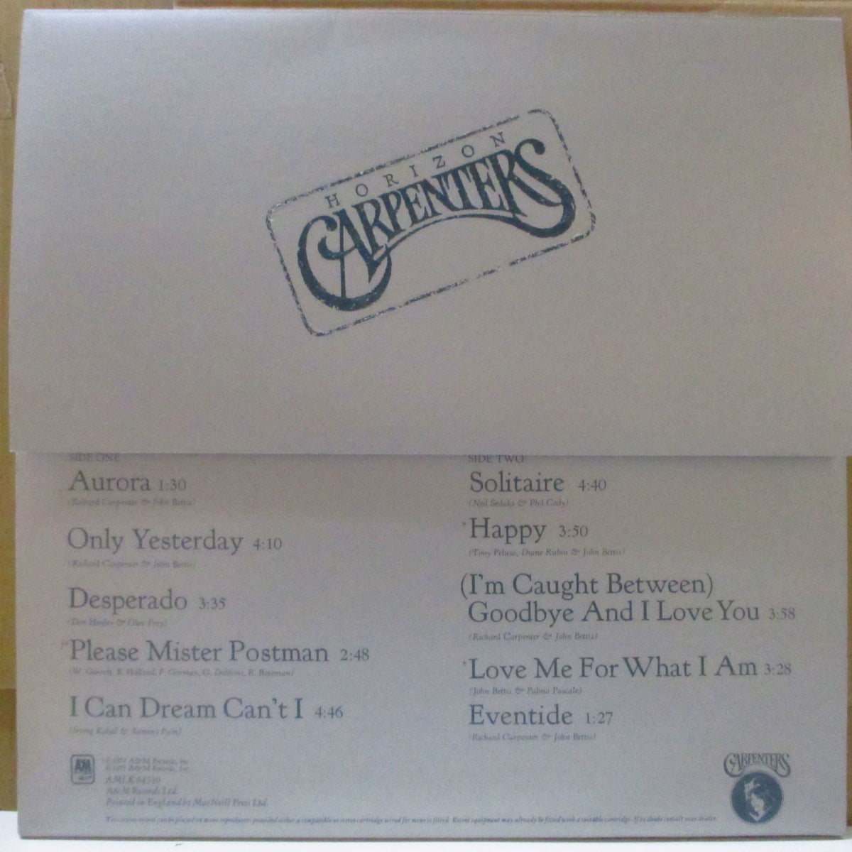 CARPENTERS (カーペンターズ)  - Horizon (UK オリジナル LP+インナー #3/ステッカー付きMac Neill Press" 封筒型エンボスジャケ）