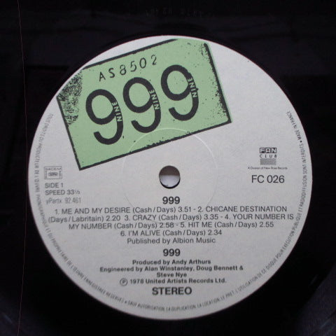 999 (ナイン・ナイン・ナイン) - S.T. [1st] (France '87 再発 LP+インナー)