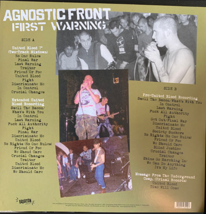 AGNOSTIC FRONT (アグノスティック・フロント) - First Warning - The 'United Blood' Era Recordings, New York City, 1983 (Italy 350 Ltd.Reissue LP/ New)