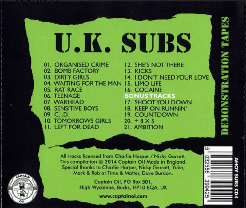 U.K. SUBS (U.K. サブス) - Demonstration Tapes (UK Ltd.Reissue CD/ New)