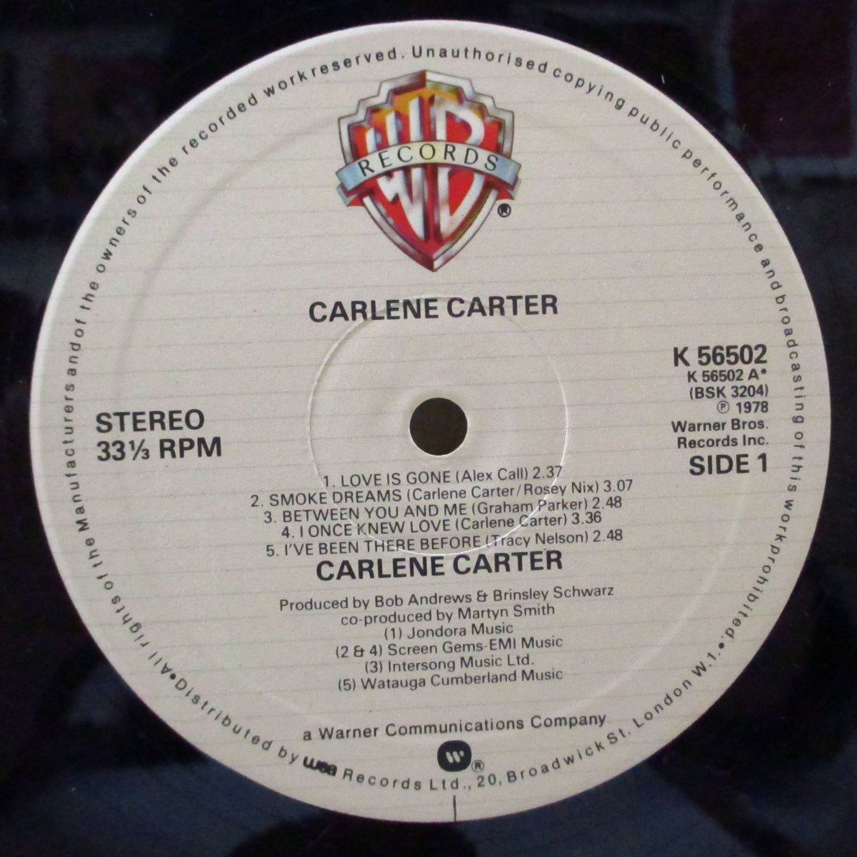 CARLENE CARTER (カレン・カーター)  - S.T. <1st Album> (UK オリジナル LP+光沢固紙インナー)