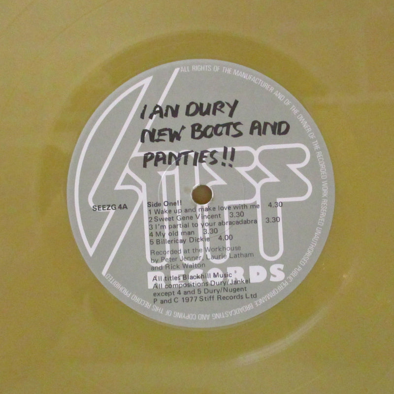 IAN DURY & THE BLOCKHEADS (イアン・デューリー・アンド・ザ・ブロックヘッズ)  - New Boots And Panties!! (UK 限定「ゴールドヴァイナル」LP+光沢固紙インナー/レアステッカー付きジャケ)