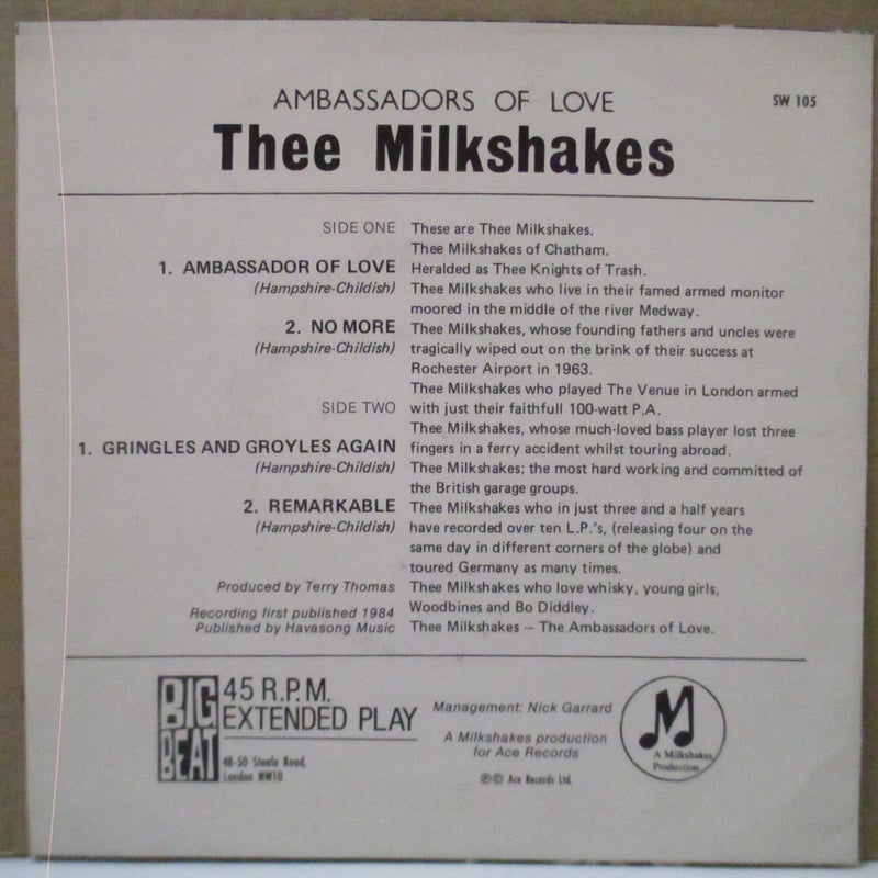 MILKSHAKES - Ambassadors Of Love (UK Orig.7"+PS)