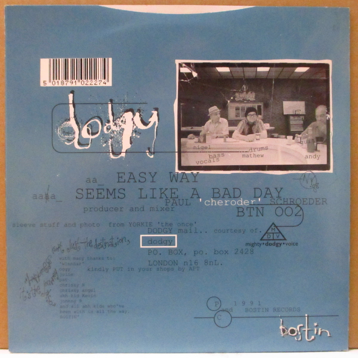 DODGY (ドッジー)  - Easy Way (UK Ltd.7"+Numbered Die-Cut CVR)