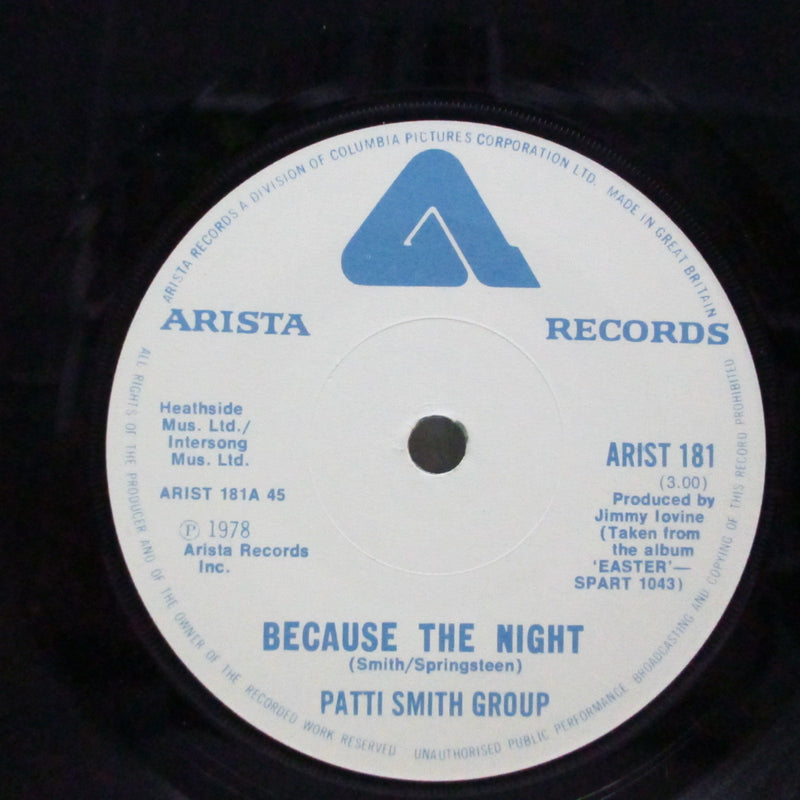 PATTI SMITH GROUP (パティ・スミス・グループ)  - Because The Night (UK オリジナル「紙ラベ」7"+光沢固紙ジャケ)