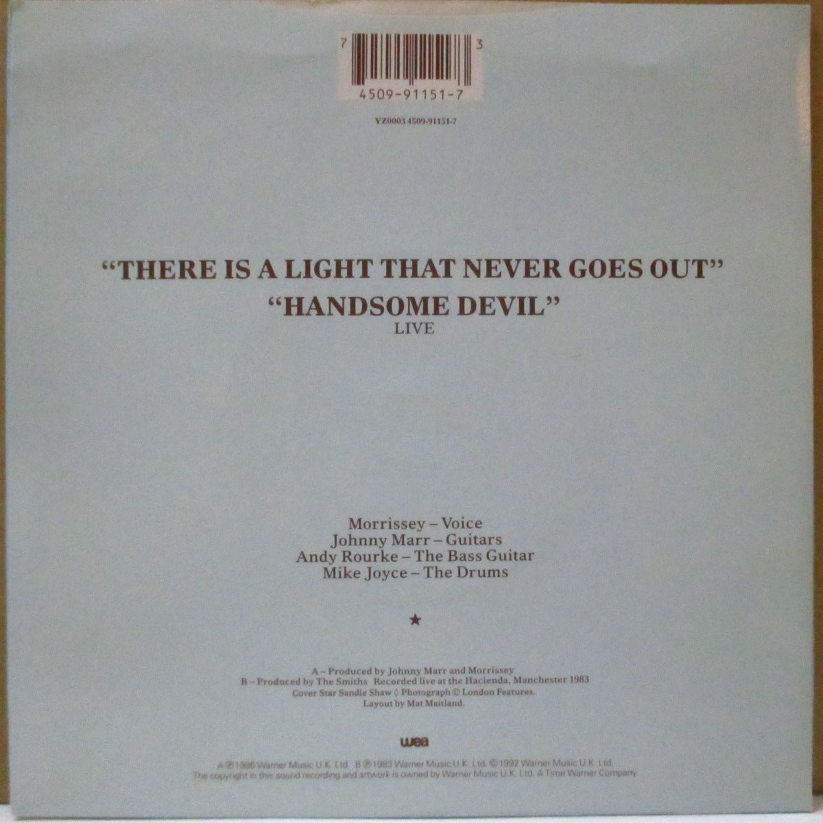 SMITHS, THE (ザ・スミス) - There Is A Light That Never Goes Out (UK '92  再発プラスチックラベ 7インチ+光沢固紙ジャケ)