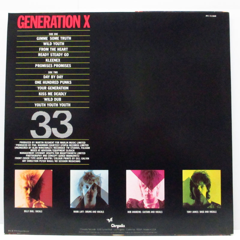 GENERATION X (ジェネレーション X)  - S.T. [1st] (US 80's 再発「白/青」ラベLP+バーコード無ジャケ/PV 41169)