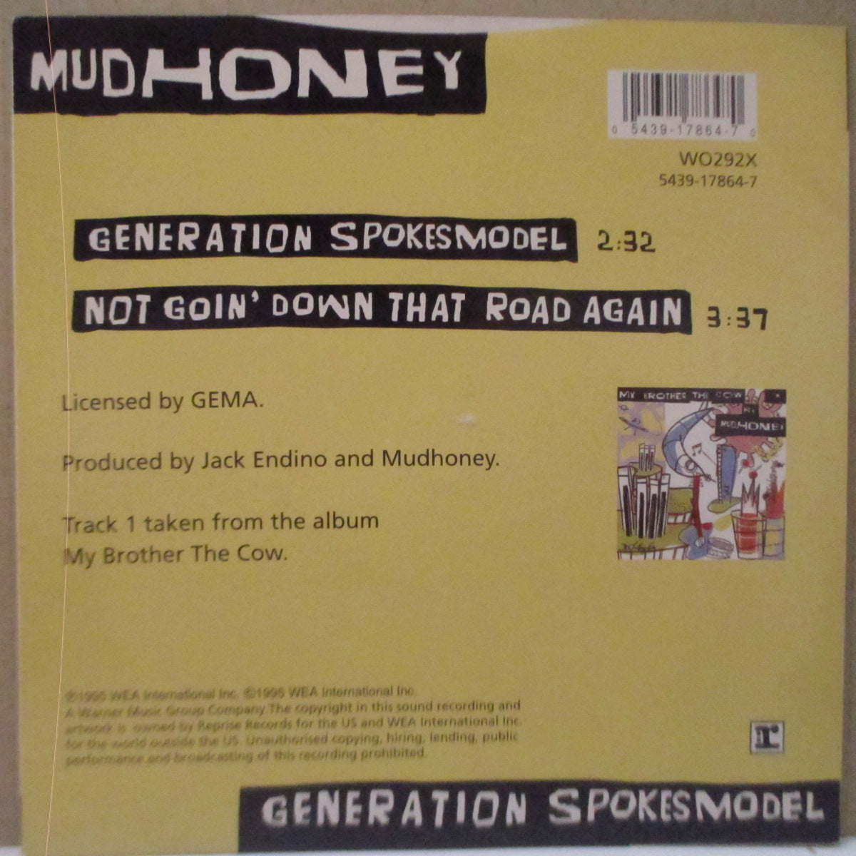 MUDHONEY (マッドハニー)  - Generation Spokesmodel (EU 限定レッドヴァイナル 7インチ+光沢固紙ジャケ)