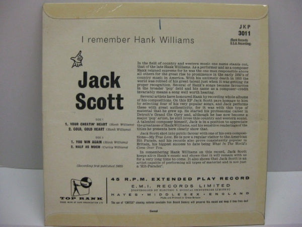 JACK SCOTT - I Remember Hank Williams (UK Orig.EP/CFS)