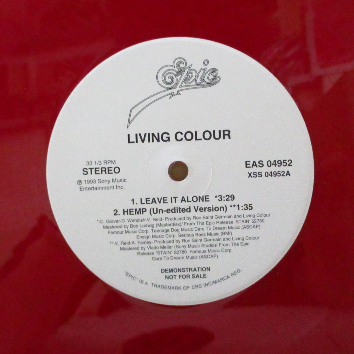 LIVING COLOUR (リヴィング・カラー)  - Leave It Alone +3 (US プロモ・クリアレッドヴァイナル 12"/プレーンダイカットジャケ)