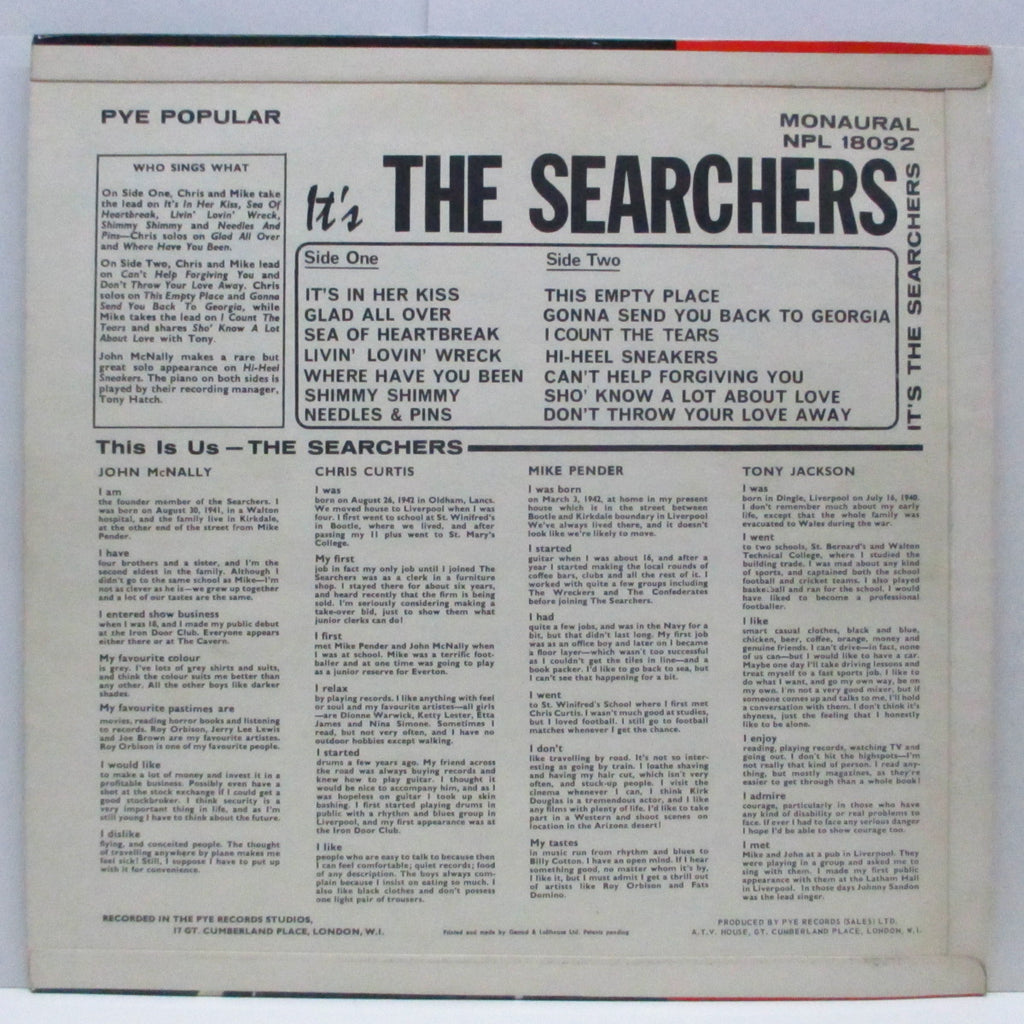 SEARCHERS (サーチャーズ) - It’s The Searchers (UK オリジナル「モノラル」LP/CFS)
