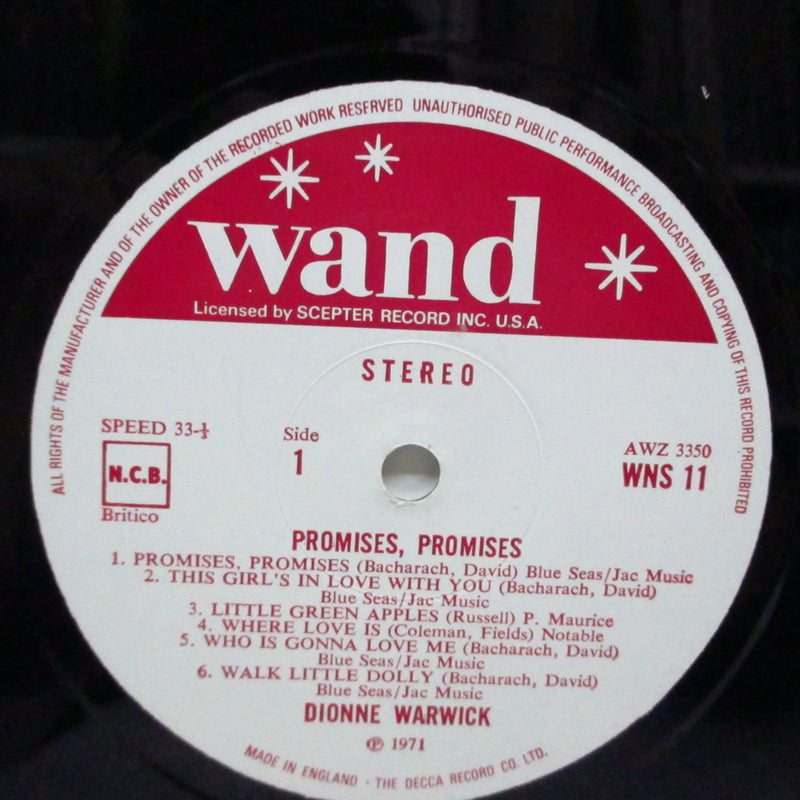 DIONNE WARWICK (DIONNE WARWICKE) (ディオンヌ・ワーウイック)  - Promises Promises (UK '71年再発「ステレオ」 LP/表面コーティングジャケ)