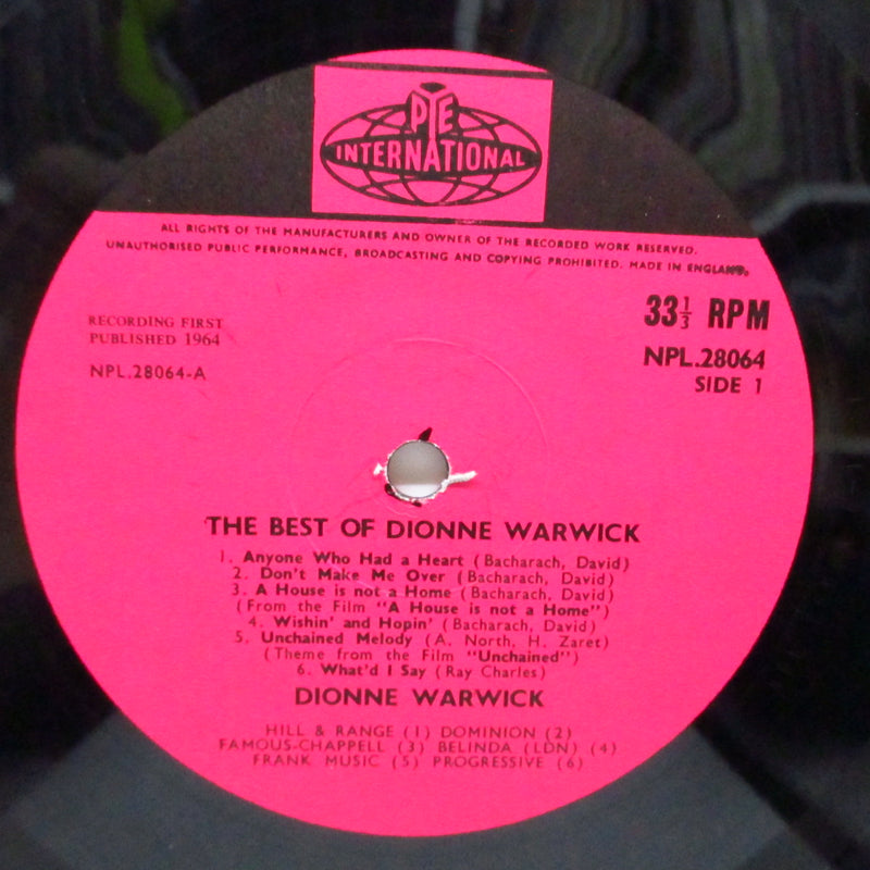 DIONNE WARWICK (DIONNE WARWICKE) (ディオンヌ・ワーウイック)  - The Best Of Dionne Warwick (UK オリジナル「ピンクラベ」モノラルLP/表面コーティング3面折返ジャケ)