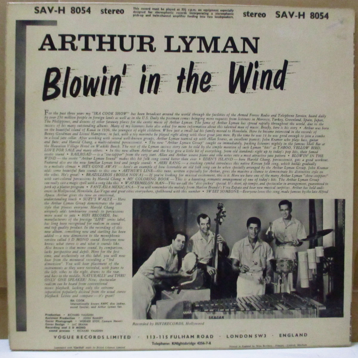 ARTHUR LYMAN (アーサーライマン)  - Blowin' In The Wind (UK オリジナル・ステレオ LP/両面コーティング・ジャケ)