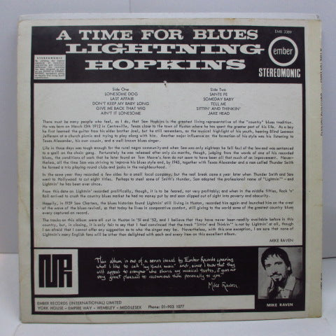 LIGHTNIN' HOPKINS - A Time For Blues (UK Orig.Mono LP/CS)