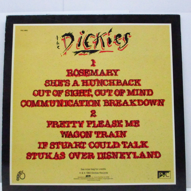 DICKIES, THE (ディッキーズ)  - Stukas Over Disneyland (US オリジナル LP+インナー)