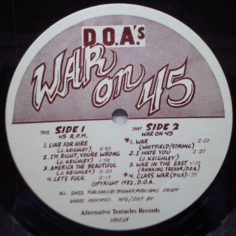 D.O.A. - War On 45 (US Orig.12"/Faulty)
