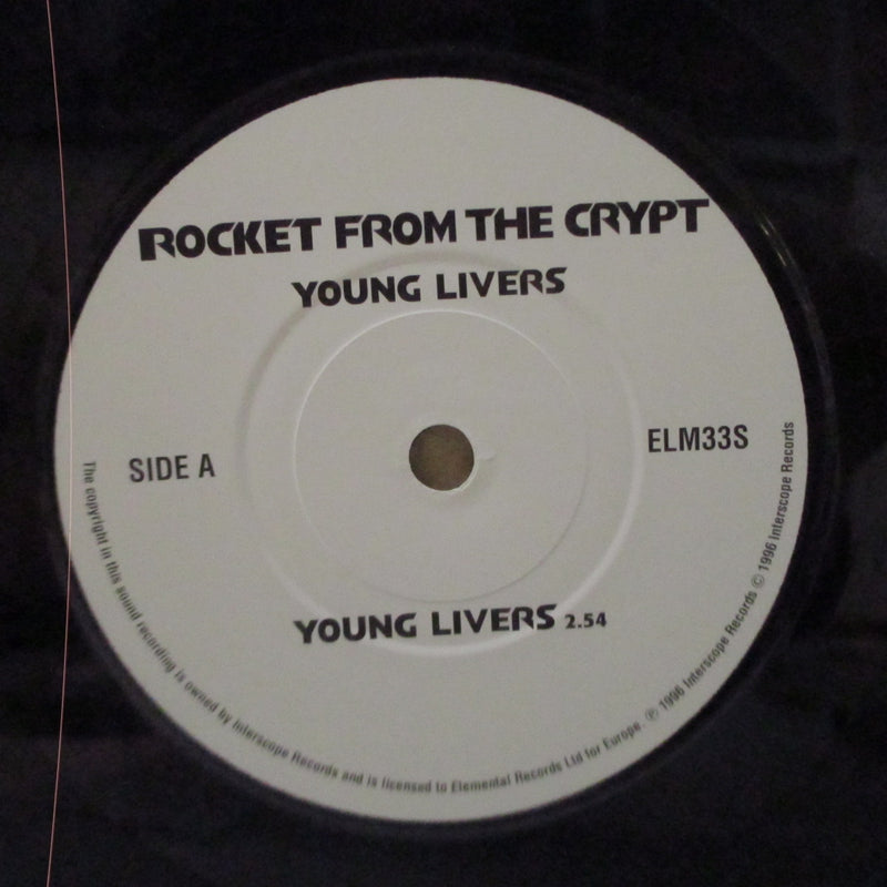 ROCKET FROM THE CRYPT (ロケット・フロム・ザ・クリプト) - Young Livers (UK オリジナル 7"+レア円形宣伝ステッカーPVC, マット固紙ジャケ)