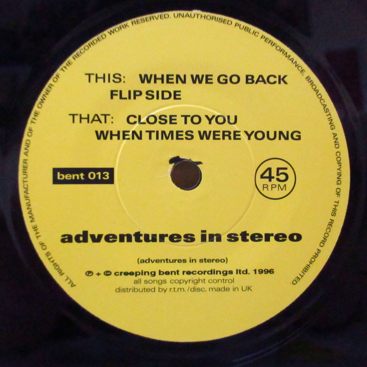 ADVENTURES IN STEREO (アドヴェンチャーズ・イン・ステレオ)  - When We Go Back +3 (UK Orig.7")