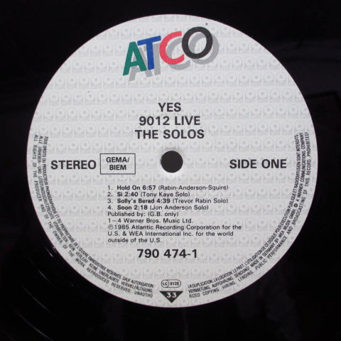 YES (イエス) - 9012 Live-The Solos (GERMAN/Color Logo Label)