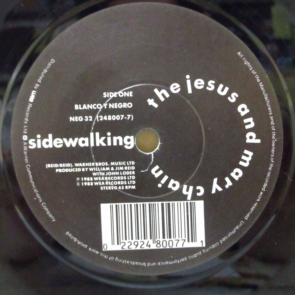 JESUS AND MARY CHAIN, THE (ジーザス＆メリー・チェイン)  - Sidewalking (UK オリジナル 7インチ+光沢固紙ジャケ)